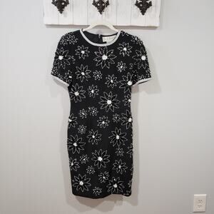 A.J. Bari Black Beaded Floral Cocktail Dress Size 6